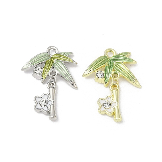 Подвески из сплава эмали и стразов с покрытием стойки, без кадмия, без никеля и без свинца, бамбуковых листьев