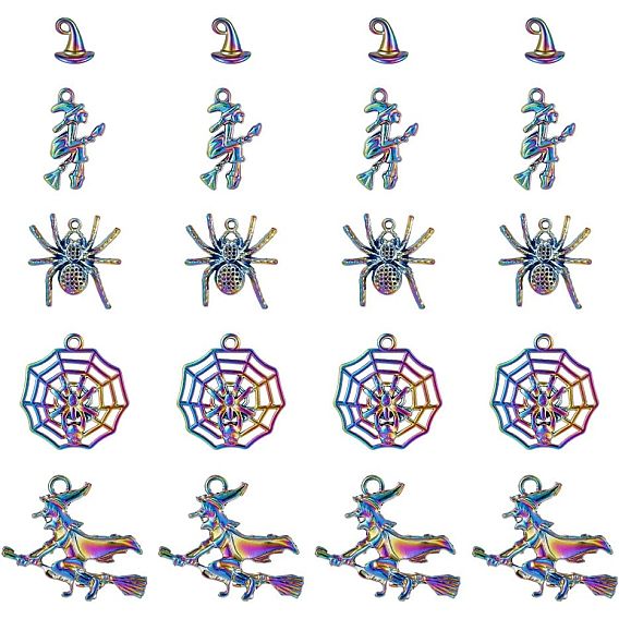 20 шт 5 подвески из сплава с покрытием, без кадмия и без свинца, ведьма и паук и паутина, Хэллоуин