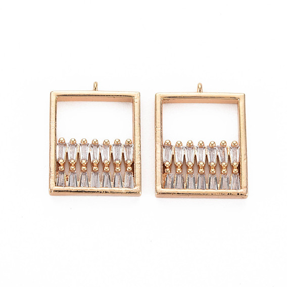 Brass Micro Pave Clear Cubic Zirconia Pendants, Nickel Free, Rectangle