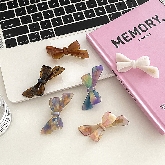 Cute Butterfly Bow Acetate Hairpin Side Clip - Lovely, Duckbill Hair Accessories.