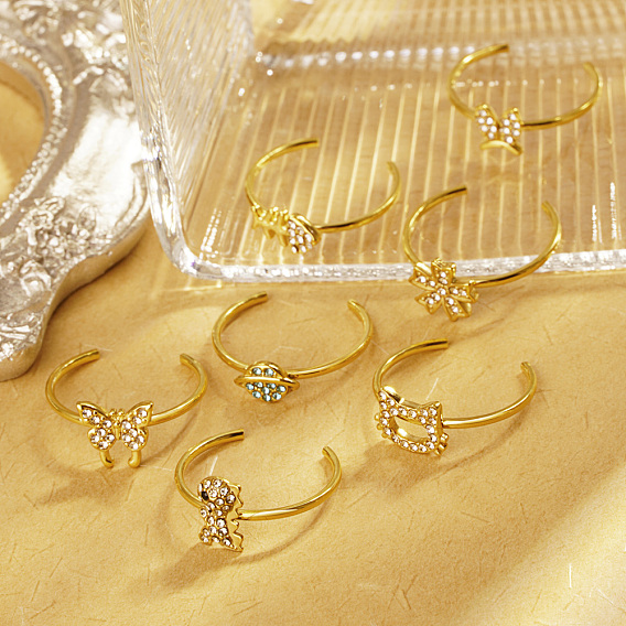 Нержавеющая сталь со стразами регулируемые манжеты для женщин, бабочка