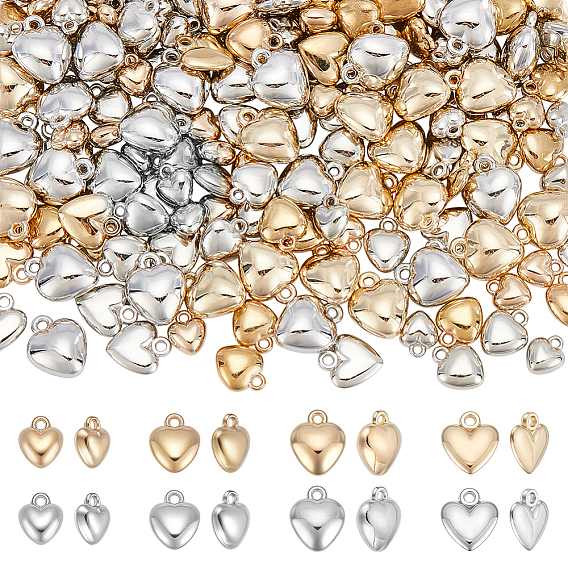 200Pcs 8 Styles CCB Plastic Pendants, Heart Charms