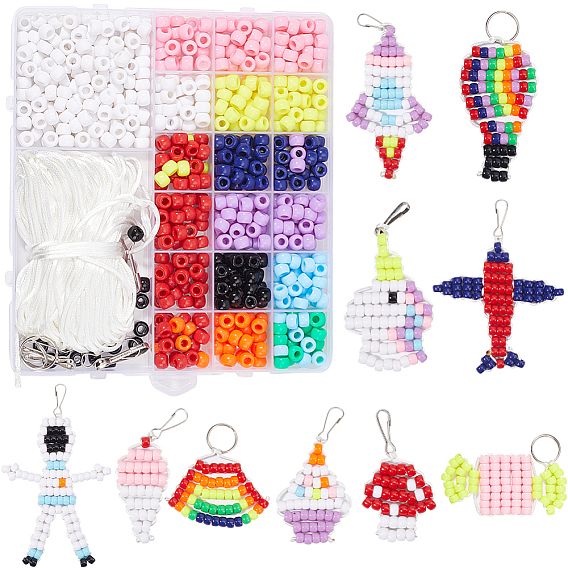 Набор для изготовления брелка своими руками, включая смоляные бусины с большими отверстиями, железные застежки для ключей и разъёмные кольца для ключей, полиэфирного корда