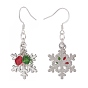 Christmas Snowflake Alloy Dangle Earrings with Glass Beads, 304 Stainless Steel Big Drop Earrings for Women