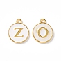 (Defective Closeout Sale: Yellowing) Golden Plated Alloy Enamel Charms, Flat Round with Letter