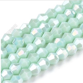 Непрозрачные однотонные гальванические стеклянные бусины, с покрытием AB цвета, граненые, двухконусные