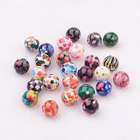 Spray Painted Resin Beads, with Pattern, Round