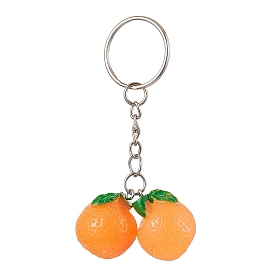 Resin Keychains, with Iron Split Key Rings, Orange