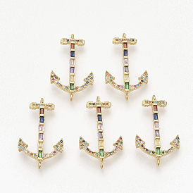 Brass Micro Pave Cubic Zirconia Links Connectors, Anchor, Colorful