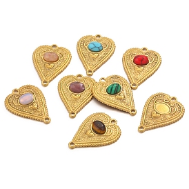 Stainless Steel Pave Stone Peach Heart Connector Charms, Golden