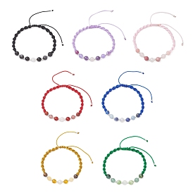 Браслеты из круглых бусин из натуральных и синтетических смешанных драгоценных камней для женщин, с нейлоновой нитью