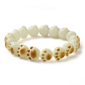 Bracelet extensible en perles de racine de bodhi naturelle avec empreinte de patte de chat, bracelet bouddhiste