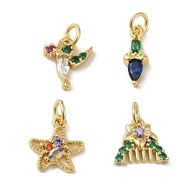Brass Micro Pave Colorful Cubic Zirconia Pendants, Real 18K Gold Plated