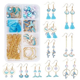 SUNNYCLUE Sea Animal Shape Dangle Earring Making Kit, Including Alloy Pendants and Rainbow ABS Plastic Imitation Pearl Beads, Brass Earrings Hooks & Pins & Cable Chains