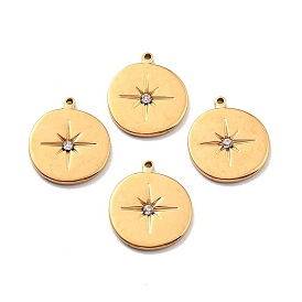 Ионное покрытие (ip) 304 кулон из нержавеющей стали со стразами, реальный 24 k позолоченный, плоские круглые с солнцем