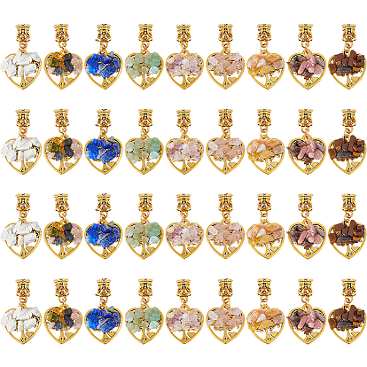 36 шт. 9 стили подвески из натурального смешанного драгоценного камня в форме дерева, амулеты из сплава «Древо жизни», античное золото 