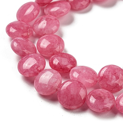 Natural White Jade Beads Strands, Dyed, Flat Round