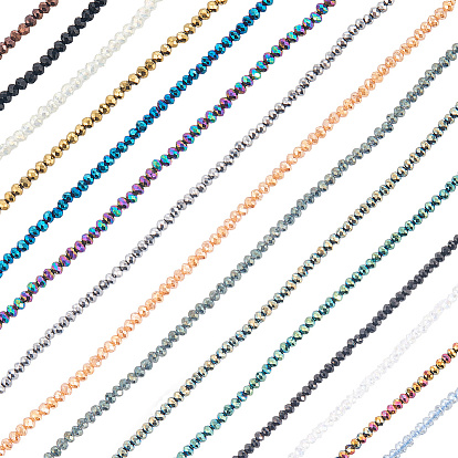 15 стили 15 цвета гальванизированные стеклянные бусины нити, граненые, рондель