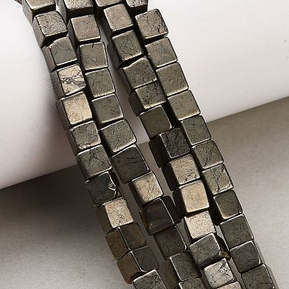 Нити из бусин из натурального золотого пирита/золотого пирита, кубические