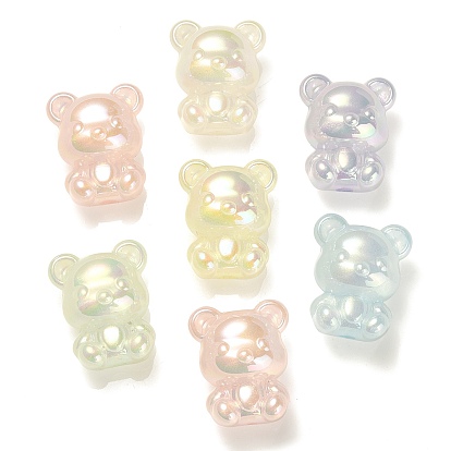 60Pcs 6 Colors UV Plating Rainbow Iridescent Acrylic Beads, Bear