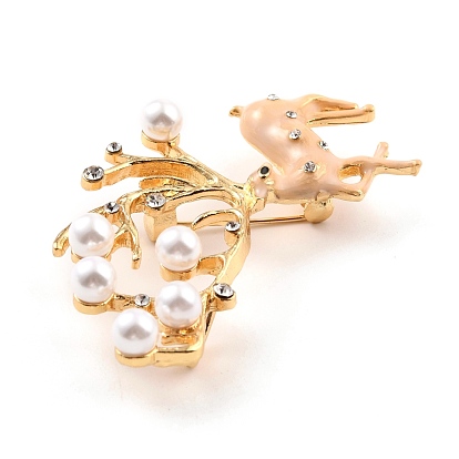 Deer Alloy Brooch with Resin Pearl, Exquisite Rhinestone Animal Lapel Pin for Girl Women, Golden