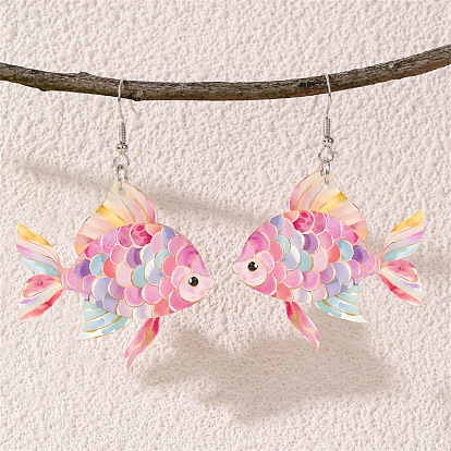 Акриловые серьги болтаться, рыба, платина