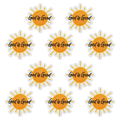 Солнце со словом «Бог» — это хорошо, нашивки из полиэстера на одежду.