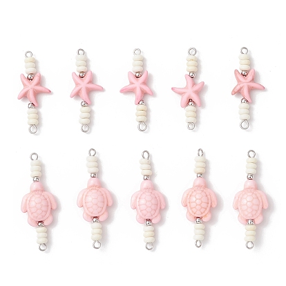 10 шт. 2 стили окрашенные синтетические бирюзовые морские звезды черепахи рондель бусины соединительные подвески, с 304 двойными петлями из нержавеющей стали, розовые