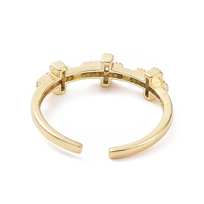 Clear Cubic Zirconia Cross Open Cuff Ring, Brass Jewelry for Women