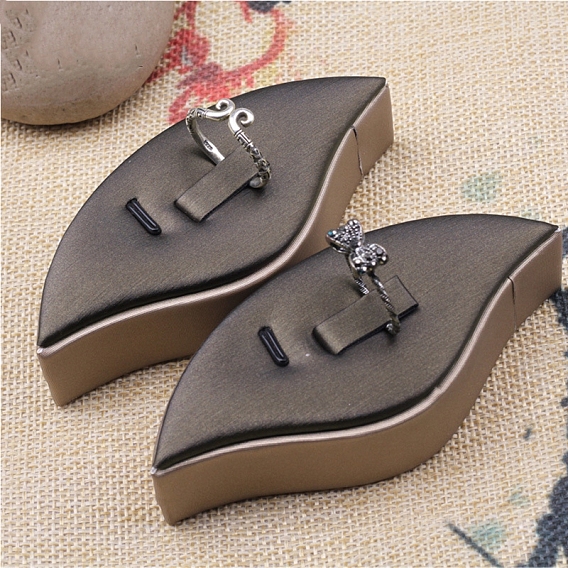 Imitation Leather Finger Ring Display Holders, Petal Shape