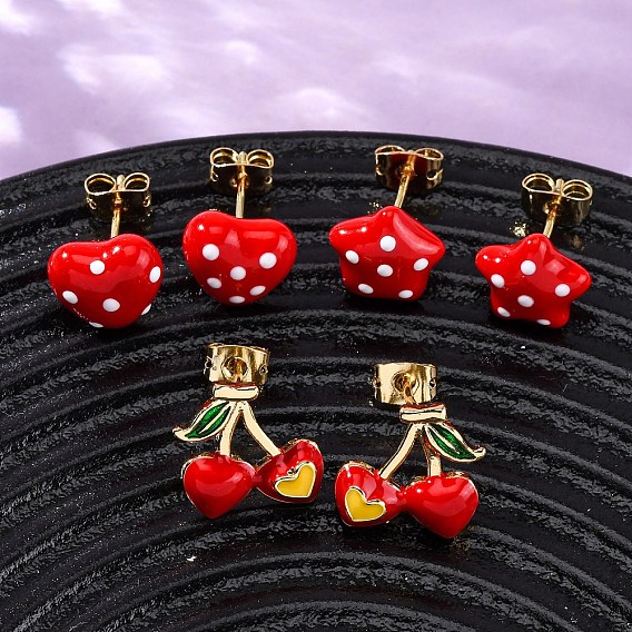 Латунные микро проложить серьги стержня кубического циркония, с эмалью, реальный 18 k позолоченный