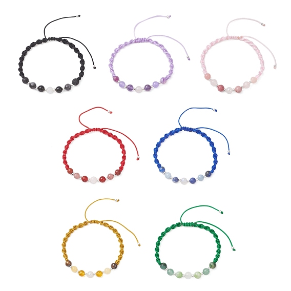 Браслеты из круглых бусин из натуральных и синтетических смешанных драгоценных камней для женщин, с нейлоновой нитью