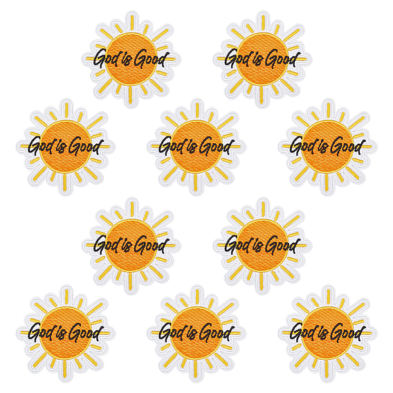 Солнце со словом «Бог» — это хорошо, нашивки из полиэстера на одежду.