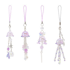 4 шт. 4 стили резиновых и акриловых мобильных ремешков, медуза, с железной фурнитурой, платина