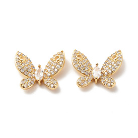 Brass Micro Pave Clear Cubic Zirconia Pendants, Cadmium Free & Lead Free, Butterfly Charm