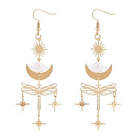 Alloy Dragonfly Dangle Earrings with Acrylic Beaded, Moon Sun Star Long Drop Earrings for Women