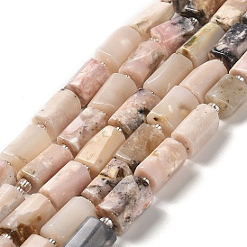 Natural Pink Opal Beads Strands, with Seed Beads, Faceted, Column