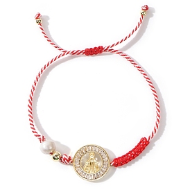 Alloy Virgin Mary Link Bracelet, Natural Pearl Adjustable Bracelet