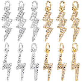 12 шт 4 стили латунные подвески из микропаве с фианитом, молния, с прыжковых колец, долговечный