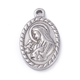 304 Stainless Steel Pendants,  Oval with Saint