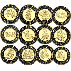 Iron Commemorative Coins, Lucky Coins, Flat Round with 12 Constellations