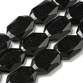 Natural Obsidian Beads Strands, Hexagon, Faceted