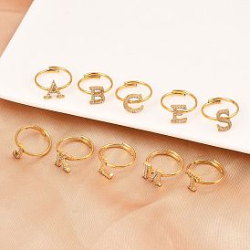 304 Открытые кольца-манжеты из нержавеющей стали с микропаве из кубического циркония, буквы, ионное покрытие (ip), реальный 18 k позолоченный