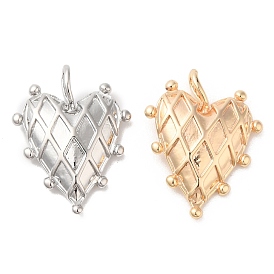 Brass Pendants, Heart with Rhombus Pattern Charm