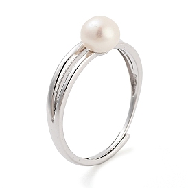 Круглые кольца на палец с натуральным жемчугом, регулируемое кольцо из стерлингового серебра с родиевым покрытием для женщин