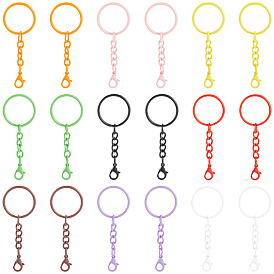 54Pcs 9 Colors Spray Printed Iron Keychain Clasps, with Zinc Alloy Lobster Claw Clasps