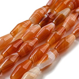 Natural Red Striped Agate/Banded Agate Beads Strands, Dyed, Bicone