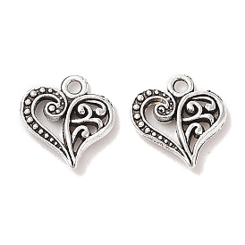 Tibetan Style Filigree Alloy Heart Charms, Cadmium Free & Lead Free, 14x13x3mm, Hole: 1.5mm, about 1100pcs/1000g