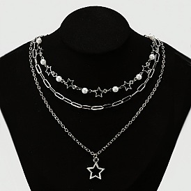 Подвеска в форме звезды из цинкового сплава и искусственного жемчуга 3 многослойные ожерелья для женщин, белые