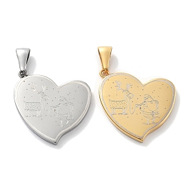 Рождественские 304 подвески из нержавеющей стали, сердце с оленем и шармом Санта-Клауса